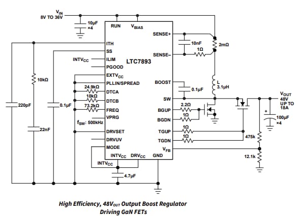 Schéma du circuit d'application - Analog Devices Inc. Contrôleurs Boost synchrones LTC7893