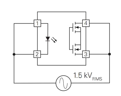 Schéma du circuit d'application - IXYS Relais normalement ouverts 75 mA CPC1056N 