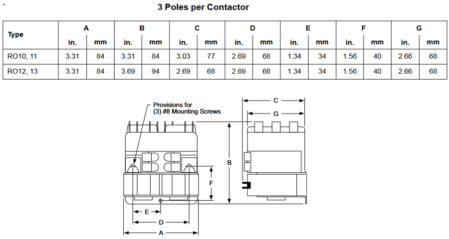 Plan mécanique - Square D Contacteurs inverseurs ou élévateurs à usage spécifique 8965