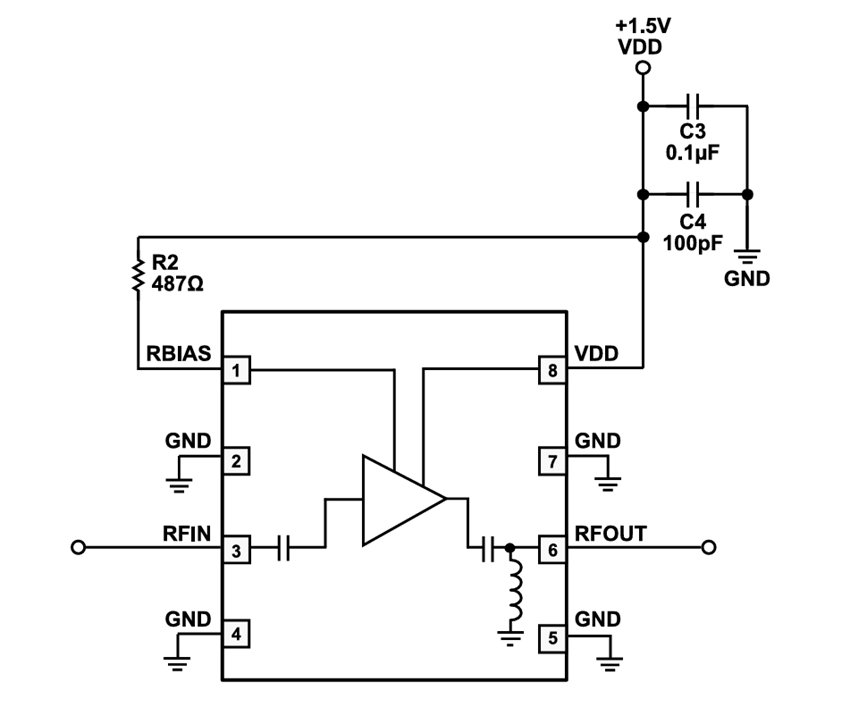 Schéma du circuit d'application - Analog Devices Inc. Amplificateurs à faible bruit ADL8143