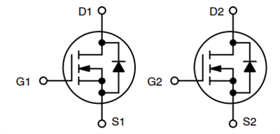 Schéma - onsemi MOSFET de puissance à double canal N NVMFDx 100 V