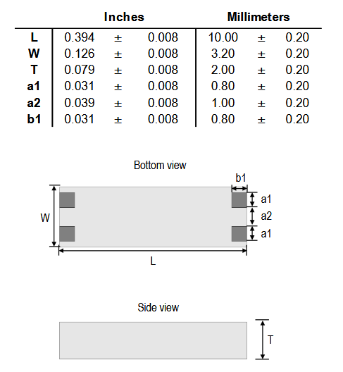 Plan mécanique - Bourns Inducteurs à puce en mode commun SRF3225TAP