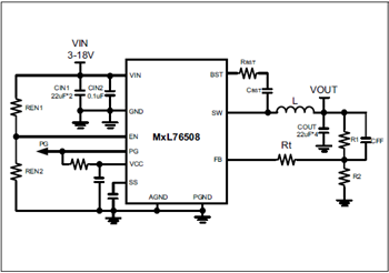 Application Circuit Diagram - MaxLinear MxL7650x 18V Synchronous Step-Down Converters