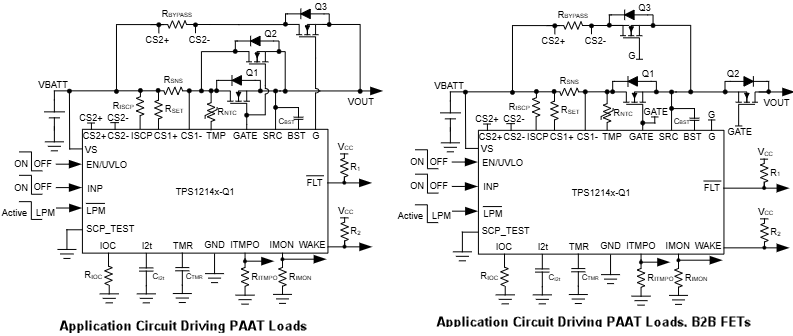 Schéma du circuit d'application - Texas Instruments Contrôleurs de commutateur côté haut pour automobiles TPS1214-Q1