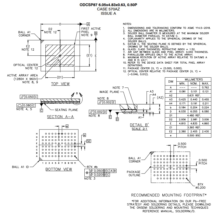 Plan mécanique - onsemi Capteurs AF013x Hyperlux™ ID 1.2MP iToF