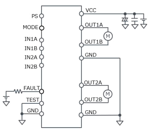 Schéma du circuit d'application - ROHM Semiconductor Pilote de moteur à balais 2 canaux BD60210FV 