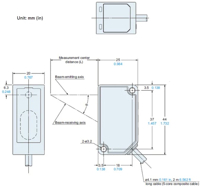 Plan mécanique - Panasonic Industrial Automation Capteurs de distance laser micro de type CMOS HG-C1200 