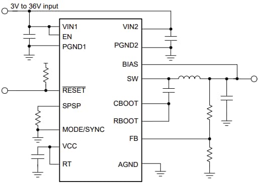 Schéma - Texas Instruments Convertisseurs Buck automobiles LM614xT-Q1