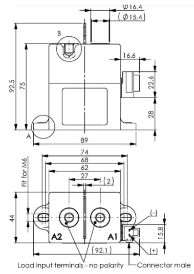 Plan mécanique - EPCOS / TDK Contacteur haute tension HVC27-500C-24P