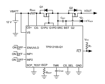 Schéma du circuit d'application - Texas Instruments Pilote intelligent côté haut TPS1210-Q1