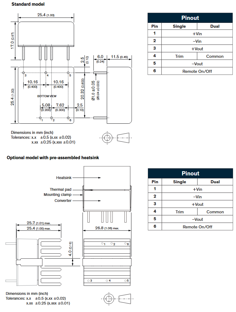 Plan mécanique - TRACO Power Convertisseurs CC/CC 40 W THL 40WI