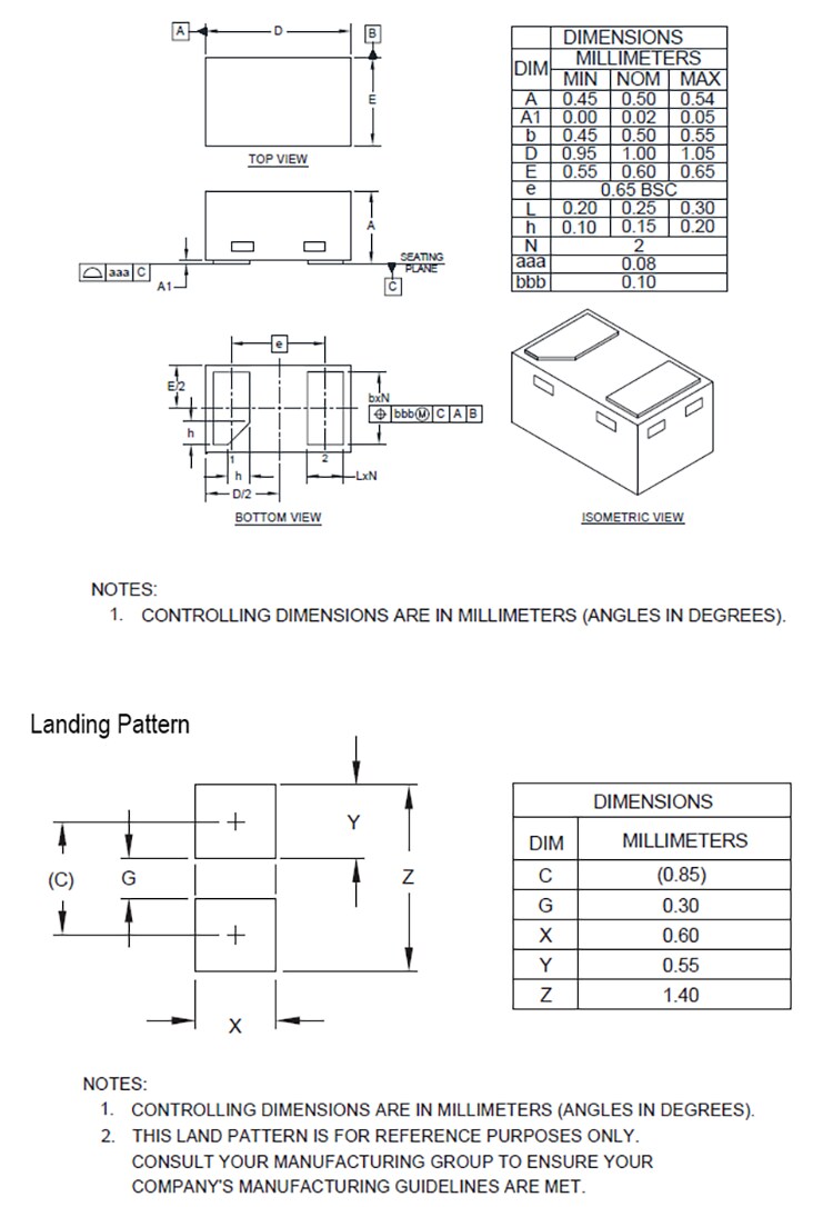 Plan mécanique - Semtech Diode TVS à faible capacité SVS03331P1RBQ 