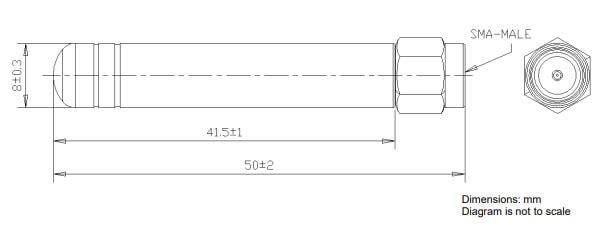 Mechanical Drawing - TE Connectivity / Linx Technologies Mini Cellular Whip Antennas