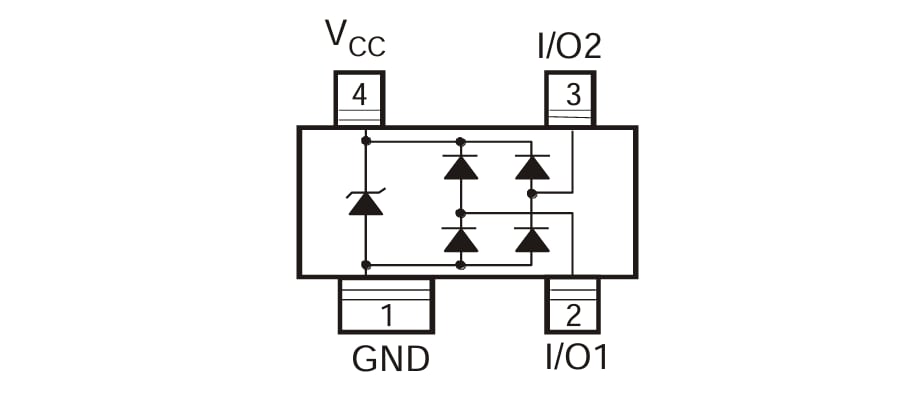 Schéma - Diodes Incorporated Réseau de diode TVS à faible capacité à 2 canaux DT1042-02SRQ
