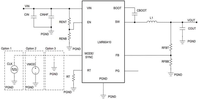Schéma du circuit d'application - Texas Instruments Convertisseur Buck synchrone LMR60410