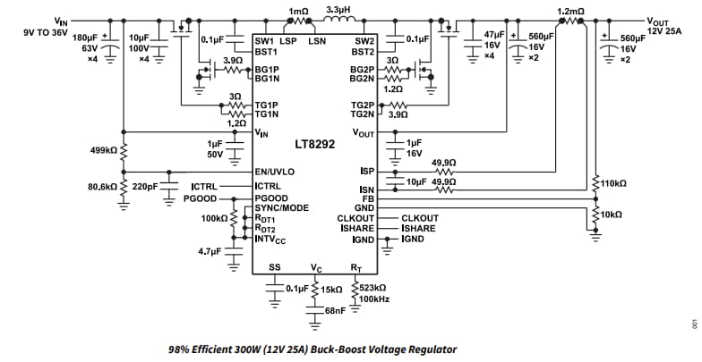 Schéma du circuit d'application - Analog Devices Inc. Contrôleurs Buck-Boost synchrones à 4 commutateurs LT8292