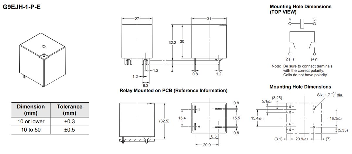 Plan mécanique - Omron Electronics Relais d’alimentation CC G9EJH