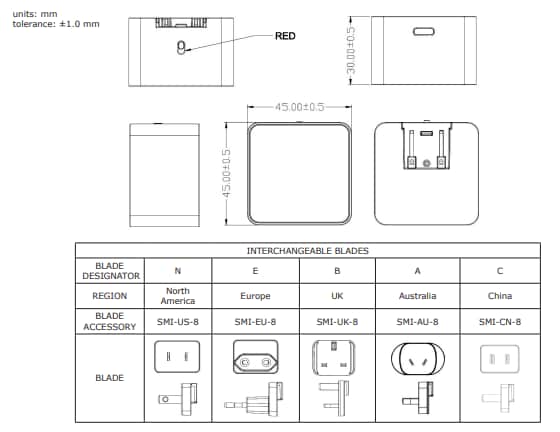 Plan mécanique - CUI Inc Alimentations électriques murales CA-CC SMI30C