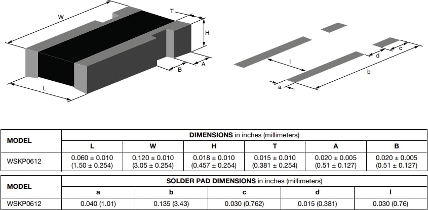 Plan mécanique - Vishay / Dale Résistances Power Metal Strip® WSKP0612