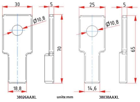 Plan mécanique - Amphenol Auxel Blocs de distribution d'alimentation et loquets de connexion