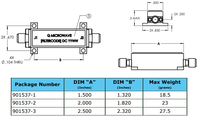 Plan mécanique - Amphenol Q Microwave Filtres à éléments concentrés