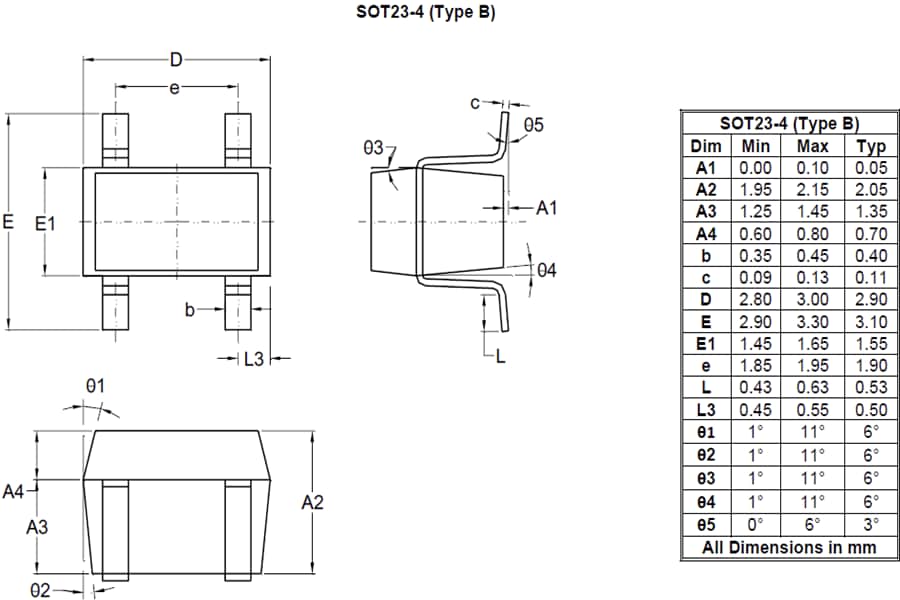 Plan mécanique - Diodes Incorporated Éléments Hall InSb AHE102