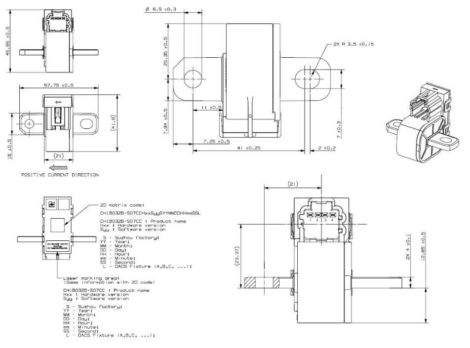 Plan mécanique - Littelfuse Capteur de courant CH1B032B