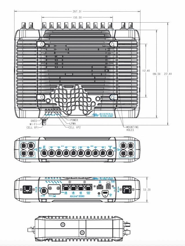 Plan mécanique - Sierra Wireless / Semtech Routeurs multi-réseau AirLink® XR90 5G/Wi-Fi® 6