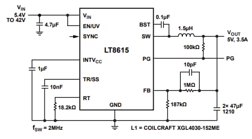 Schéma du circuit d'application - Analog Devices Inc. Régulateurs de commutation abaisseurs monolithiques LT8615