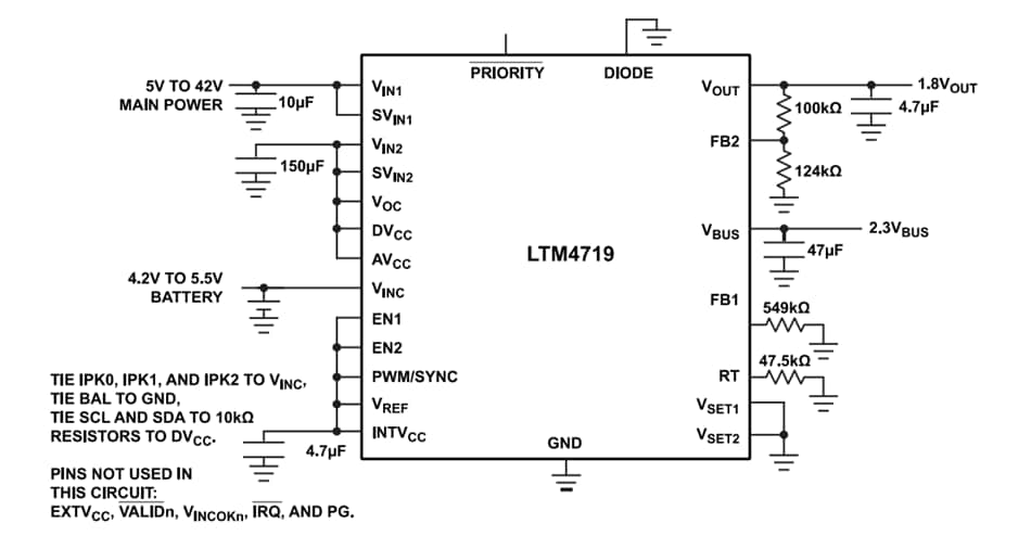 Schéma du circuit d'application - Analog Devices Inc. Régulateurs µModule® (micromodule) LTM4719