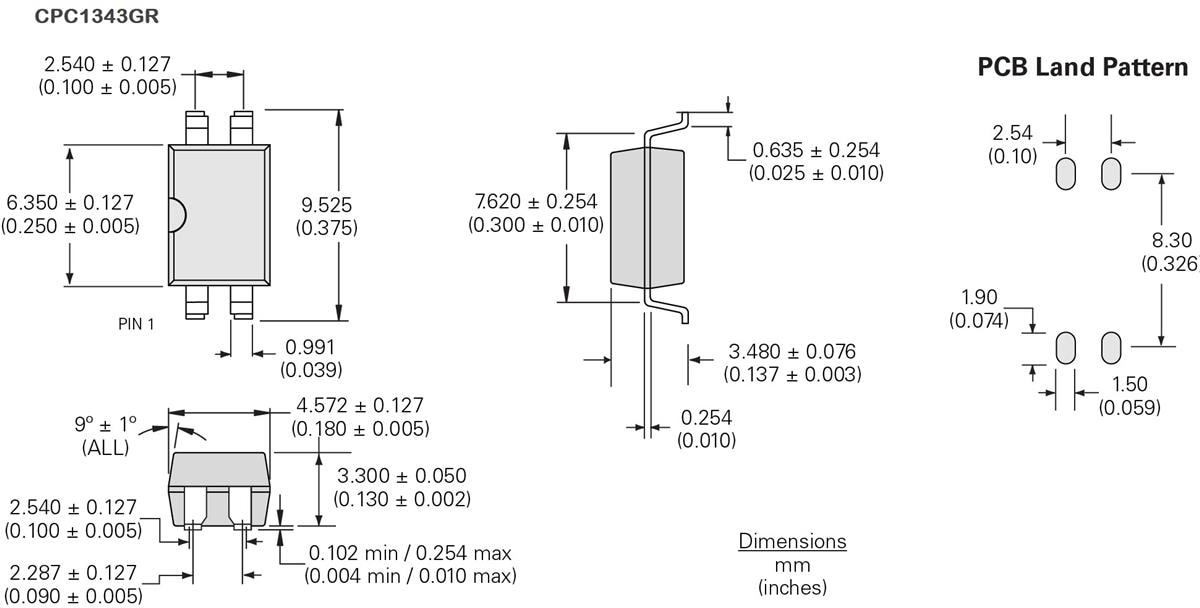 Plan mécanique - IXYS Integrated Circuits Relais statiques OptoMOS® CPC1343G