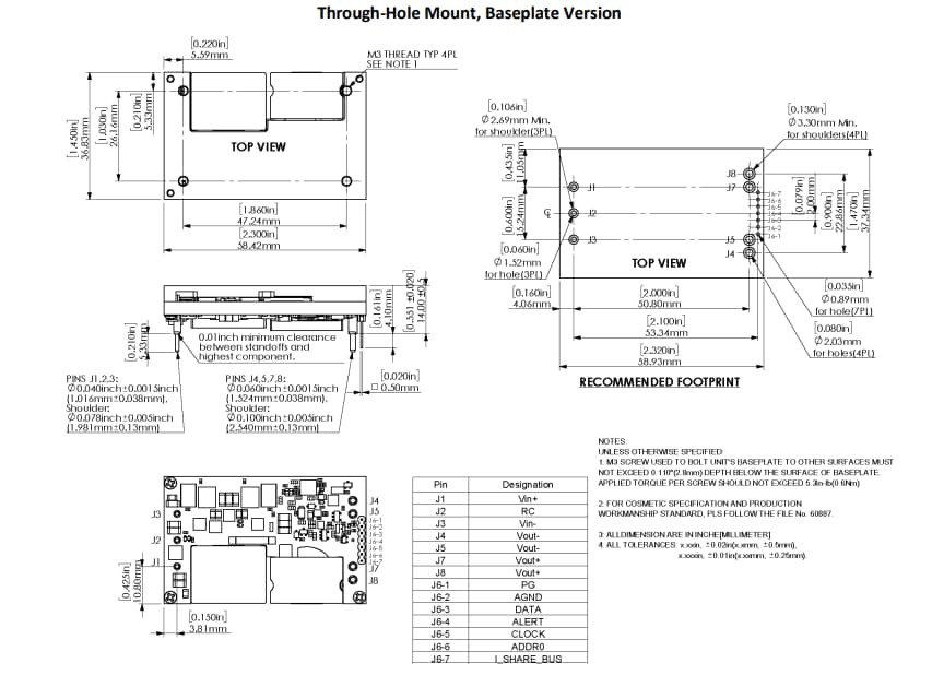 Plan mécanique - Murata Power Solutions Convertisseurs CC-CC non isolés 860 W MPQ860