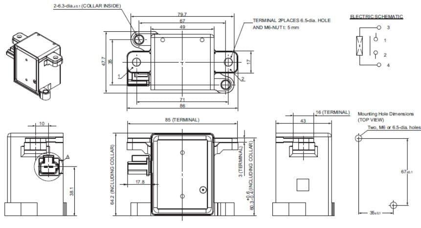 Plan mécanique - Omron Electronics Relais d’alimentation CC G9EK-1-E