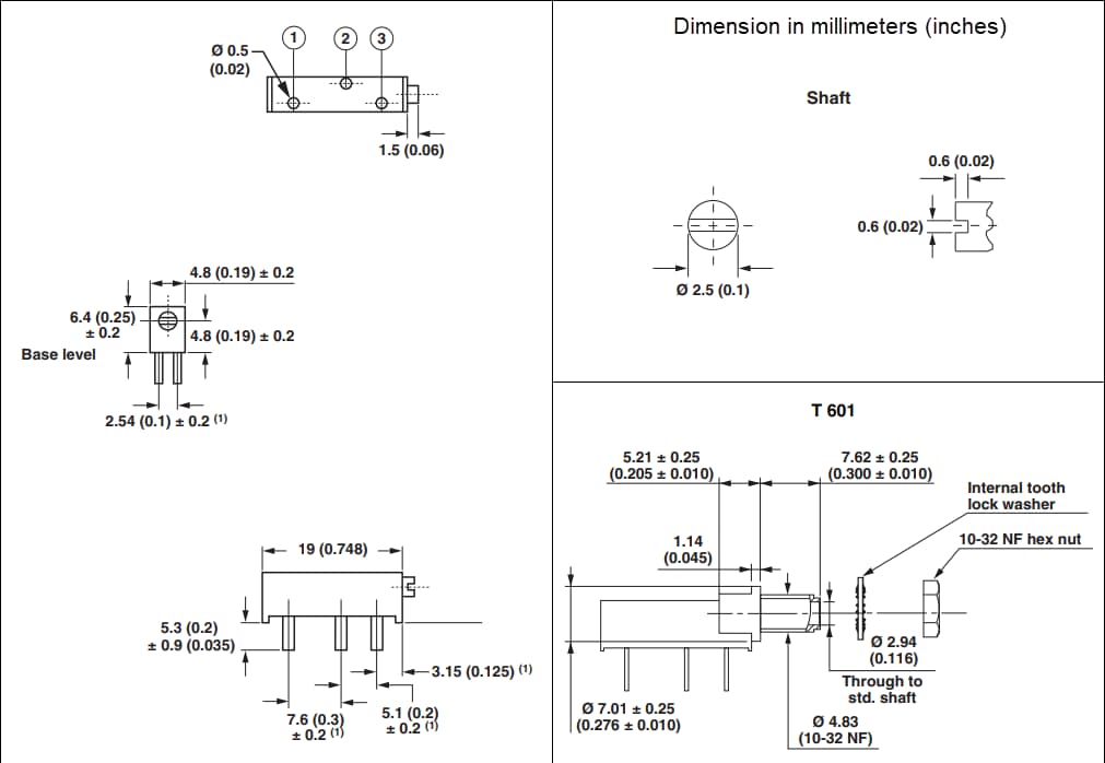 Plan mécanique - Vishay / Spectrol Résistances ajustables Cermet multi-tours de 3/4 pouce série 43