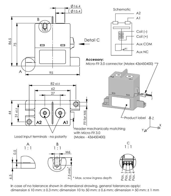 Plan mécanique - EPCOS / TDK Contacteurs haute tension HVC27-MC