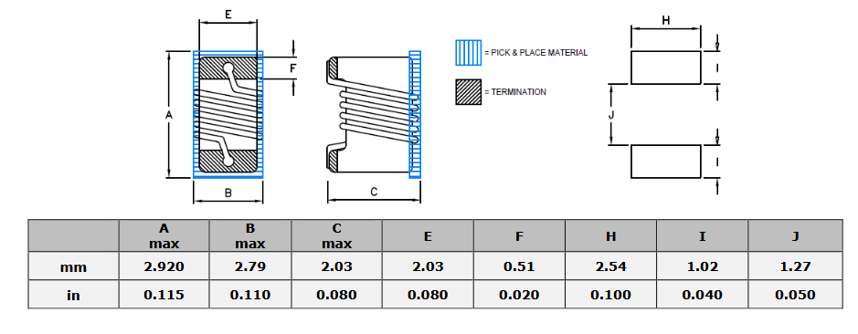 Mechanical Drawing - Syfer / Knowles CL1008 High-Q Ceramic Core Inductors