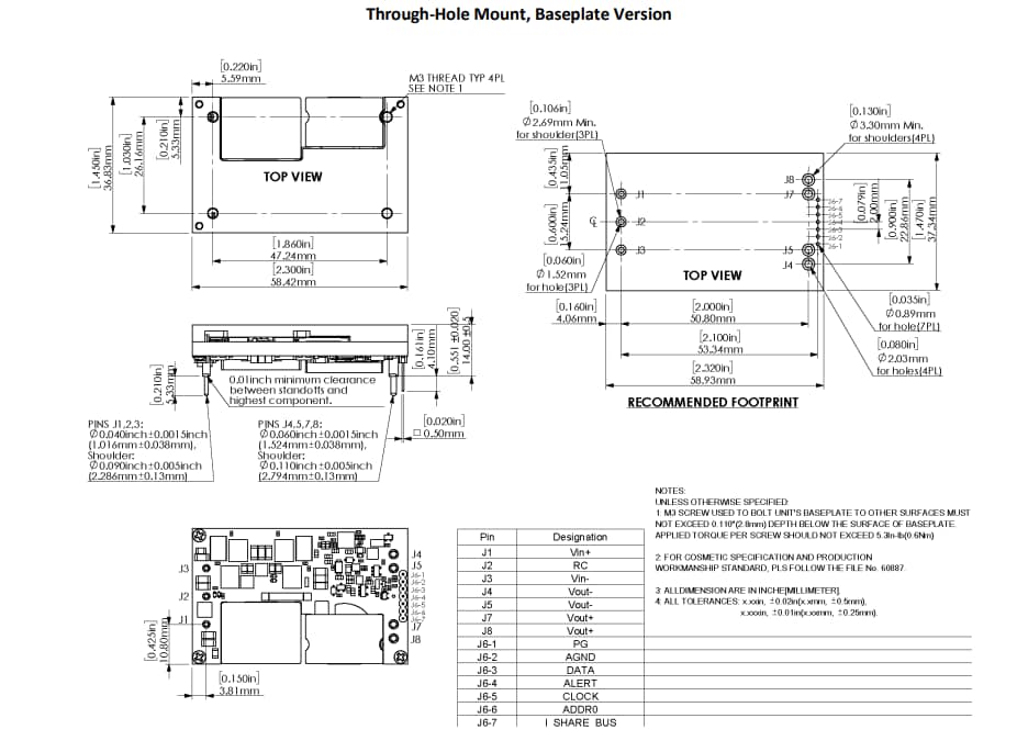Plan mécanique - Murata Power Solutions Convertisseurs CC-CC non isolés 1300 W MPQ1300