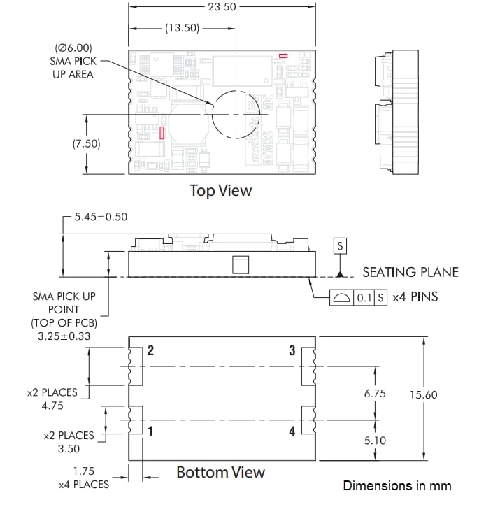 Plan mécanique - Murata Electronics Convertisseurs CC-CC à entrée 4:1 3 W isolée NCM3