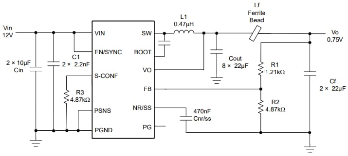 Schéma - Texas Instruments Convertisseurs Buck à faible bruit et faible ondulation TPS6296x