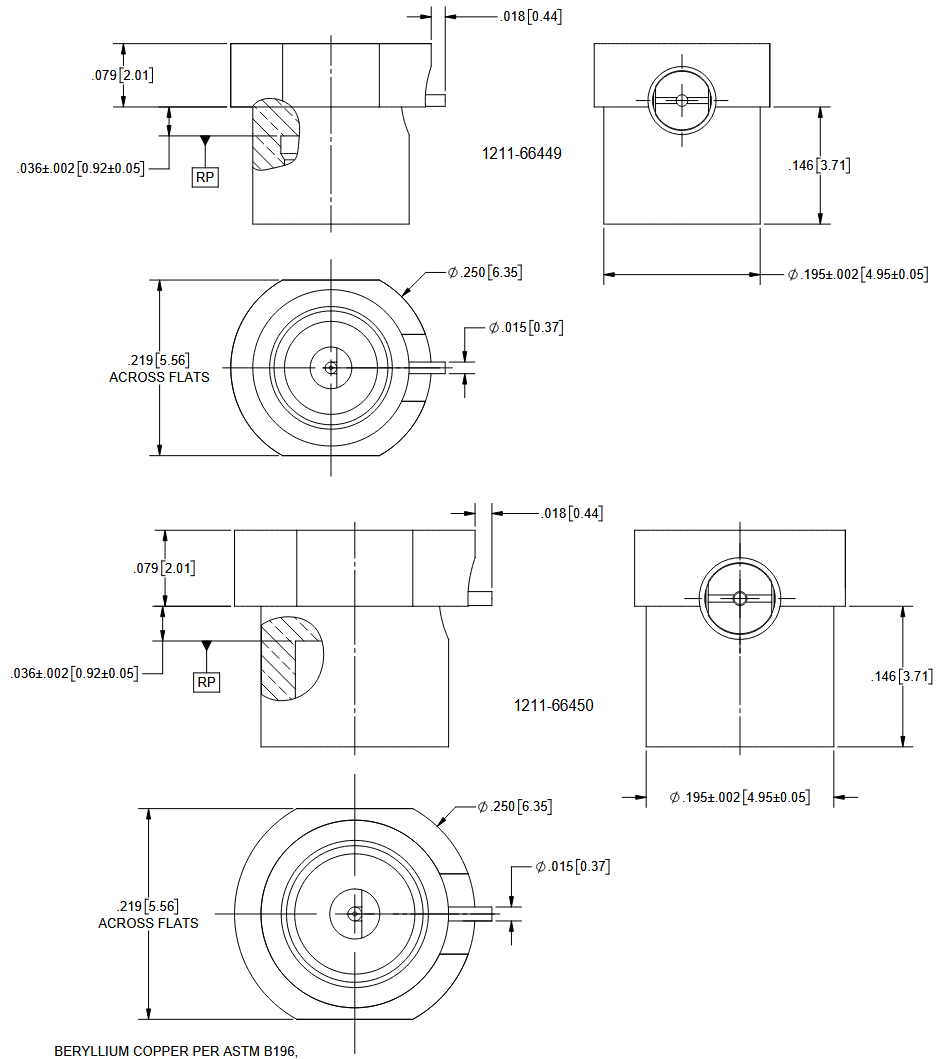 Plan mécanique - Amphenol / SV Microwave Connecteurs RF traversants pour montage inversé sur PCB