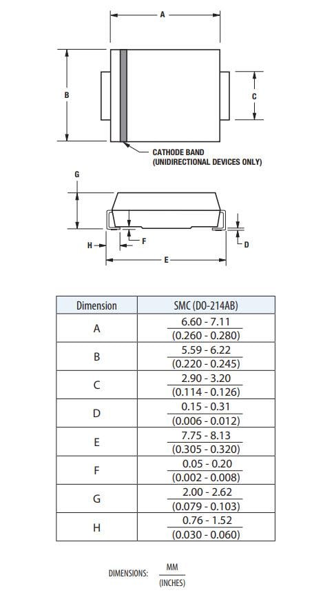 Plan mécanique - Bourns Diodes de suppression de tension transitoire 5.0SMDJ-R