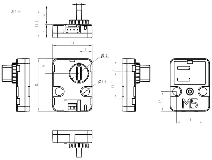 Mechanical Drawing - M5Stack U198 Unit Step16 Encoder