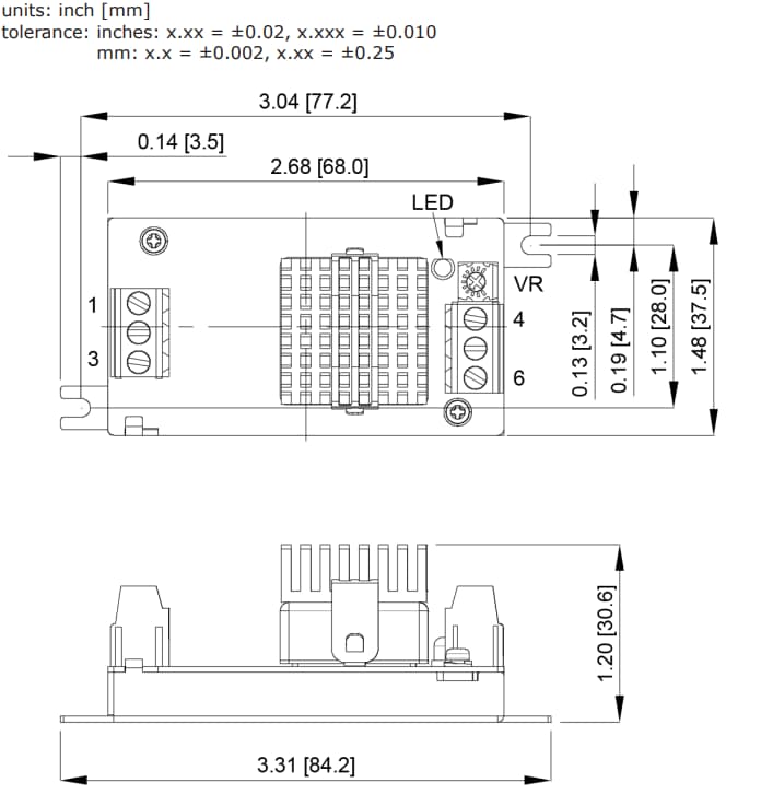 Plan mécanique - CUI Inc Convertisseurs CC-CC DQC30