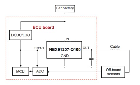 Schéma du circuit d'application - Nexperia Régulateurs de tension LDO NEX9x 40 V