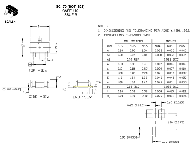 Plan mécanique - onsemi Diodes de commutation de petit signal BAV99W
