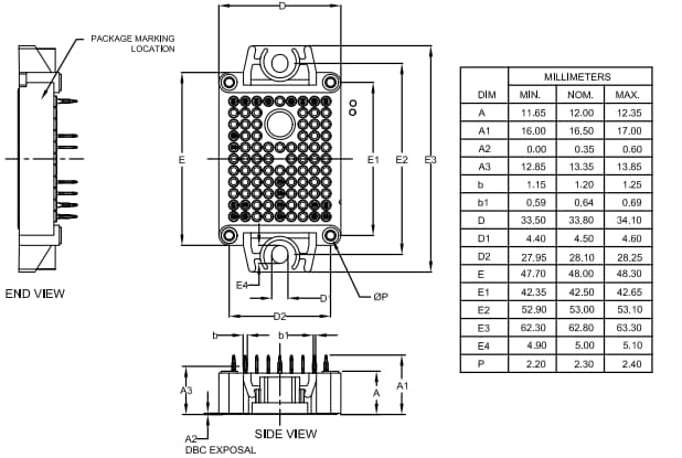 Plan mécanique - onsemi Module NXH015F120M3F1PTG en carbure de silicium (SiC)