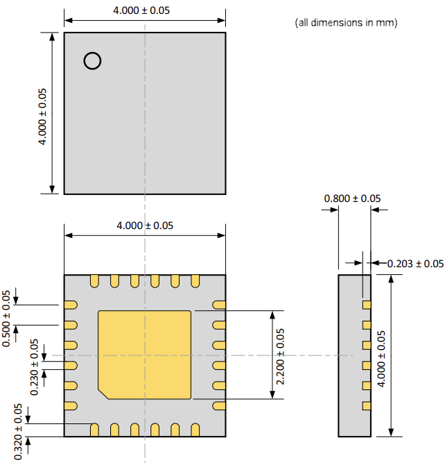 Mechanical Drawing - e-peas AEM10920 Ultra-Efficient Energy PMIC