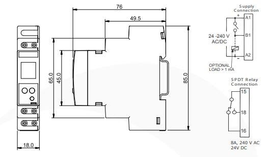 Mechanical Drawing - Trumeter TS795x Digital Multi-Function Time Relays