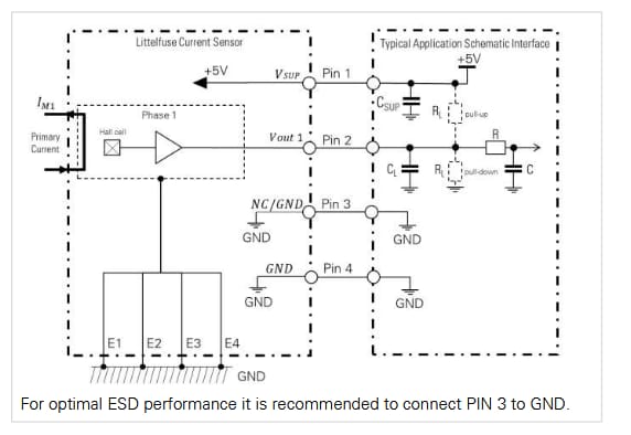 Schéma du circuit d'application - Littelfuse Capteurs de courant CH1P01xM