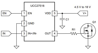 Schéma du circuit d'application - Texas Instruments Pilote de grille côté bas UCC27518